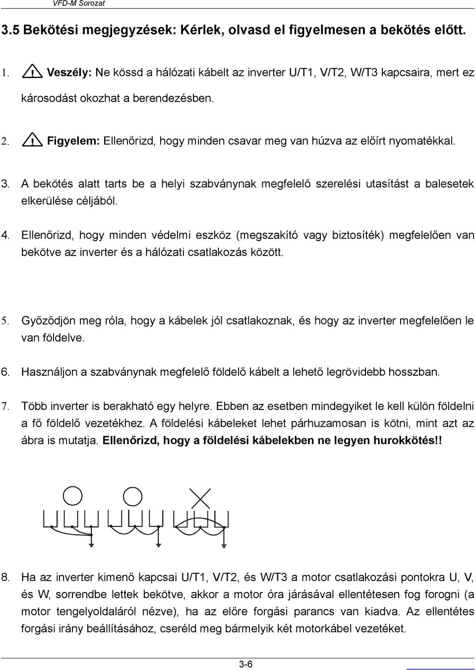 Ellenőrizd, hogy minden védelmi eszköz (megszakító vagy biztosíték) megfelelően van bekötve az inverter és a hálózati csatlakozás között. 5.