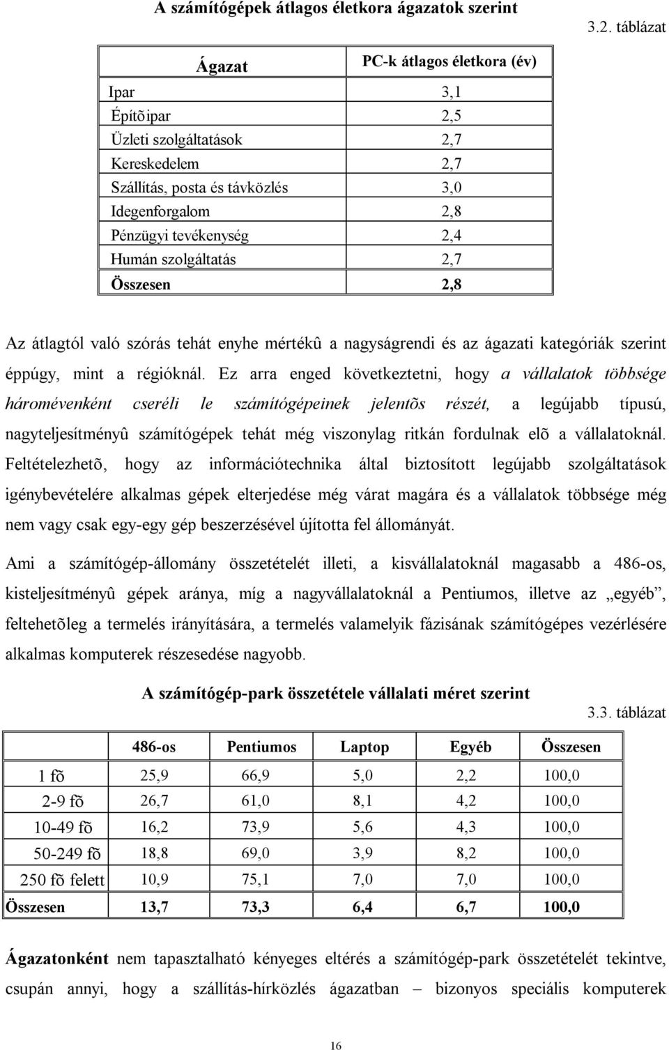 szolgáltatás 2,7 Összesen 2,8 Az átlagtól való szórás tehát enyhe mértékû a nagyságrendi és az ágazati kategóriák szerint éppúgy, mint a régióknál.