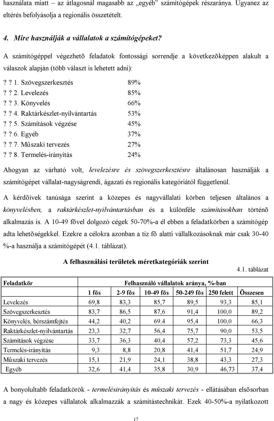 ? 4. Raktárkészlet-nyilvántartás 53%?? 5. Számítások végzése 45%?? 6. Egyéb 37%?? 7. Mûszaki tervezés 27%?? 8.