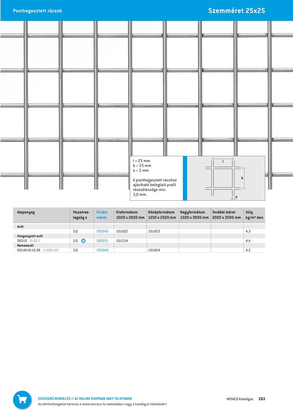 3000 mm kg/m2-en acé 3,0 503043 101622 101623 4,3 Horganyzott acé DX51D St 02 Z 3,0 500221 101214 4,4 nemeacé X5CrNi18-10 2B 1.