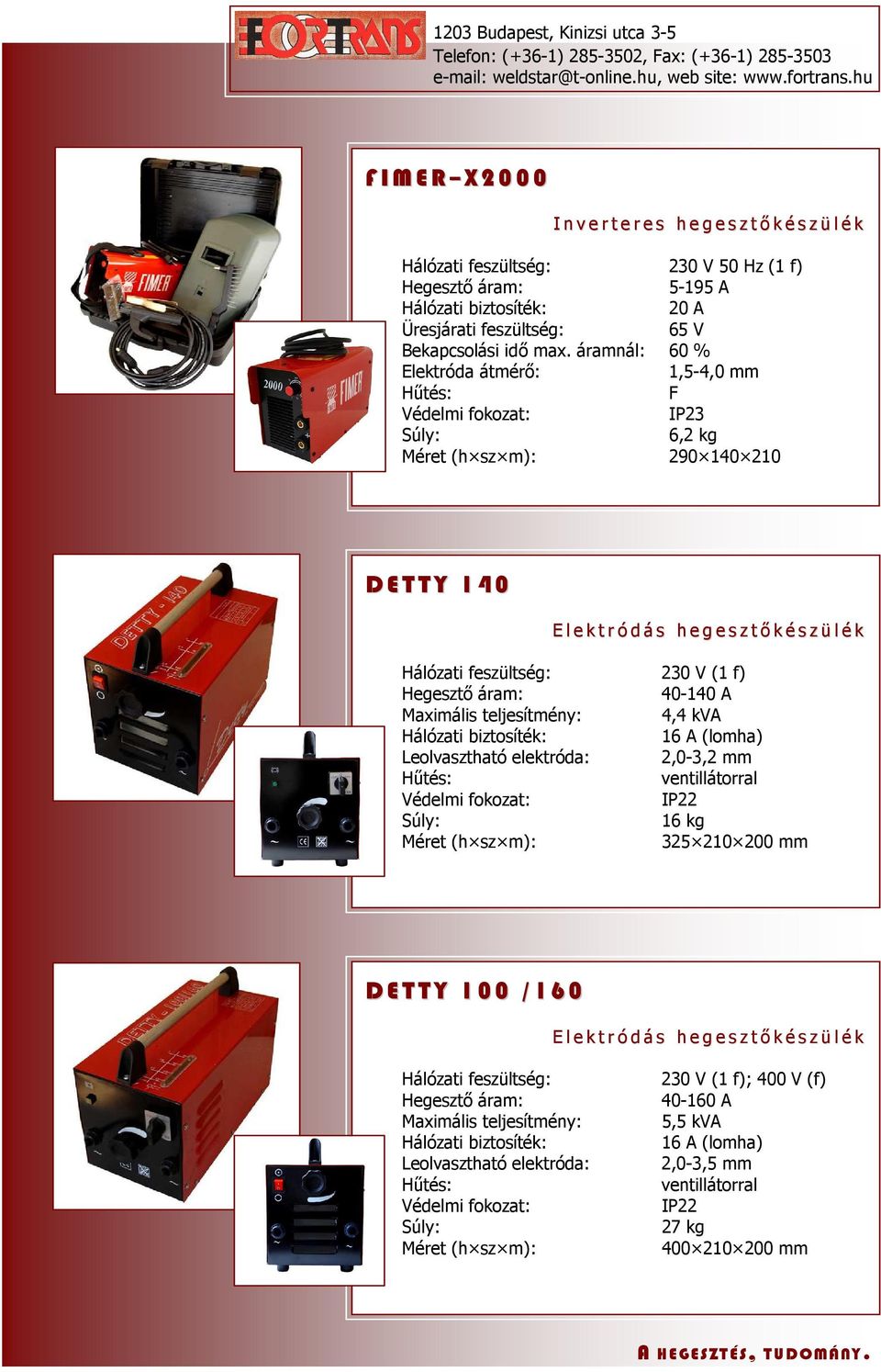 áramnál: 60 % Elektróda átmérı: 1,5-4,0 mm IP23 6,2 kg 290 140 210 D E T T Y 1 4 0 E l e k t r ó d á s h e g e s z t ı k é s z ü l é k Hálózati feszültség: 230 V (1 f) 40-140 A Maximális