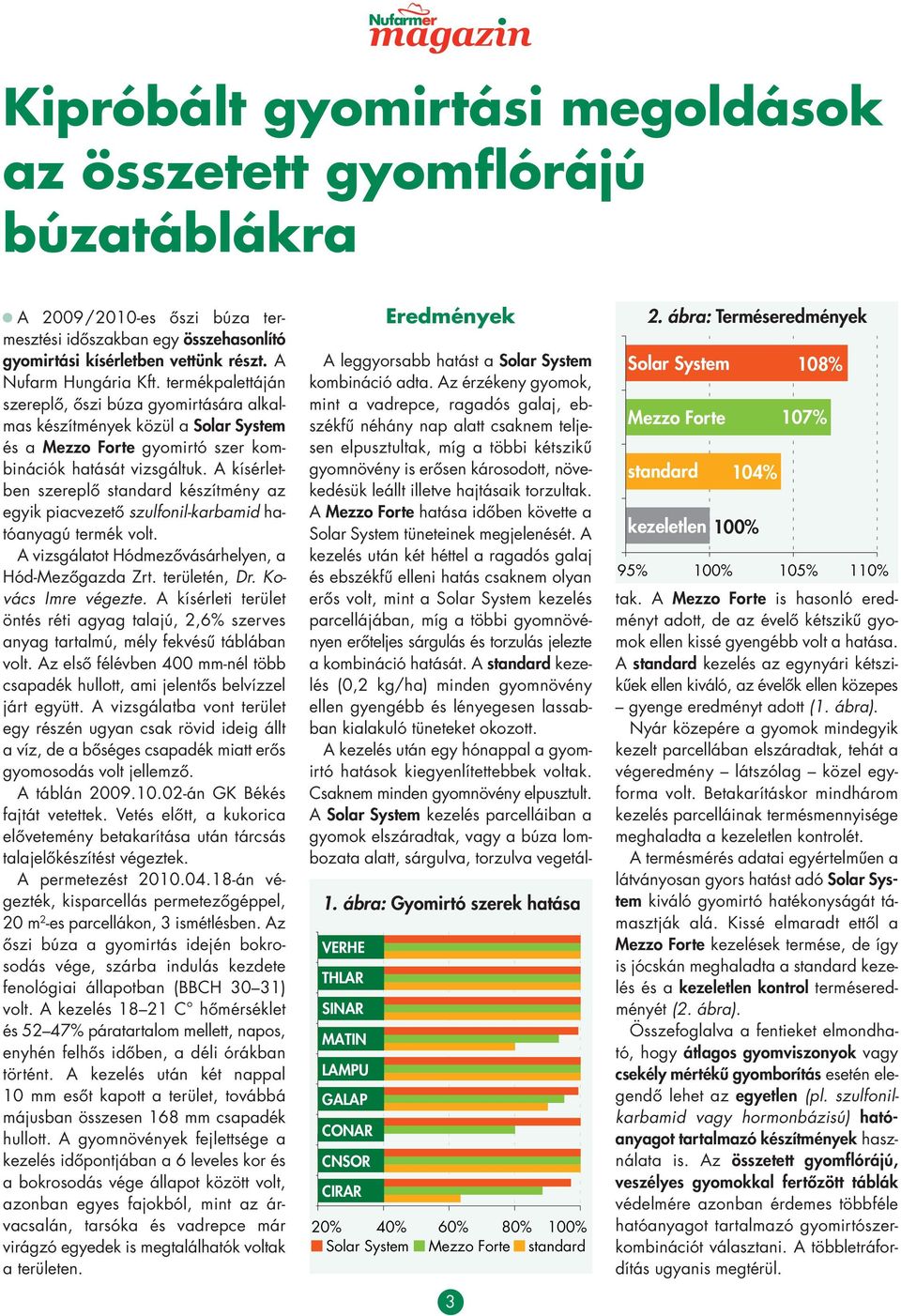 A kísérletben szereplô standard készítmény az egyik piacvezetô szulfonil-karbamid ha - tó anyagú termék volt. A vizsgálatot Hódmezôvásárhelyen, a Hód-Mezôgazda Zrt. területén, Dr.