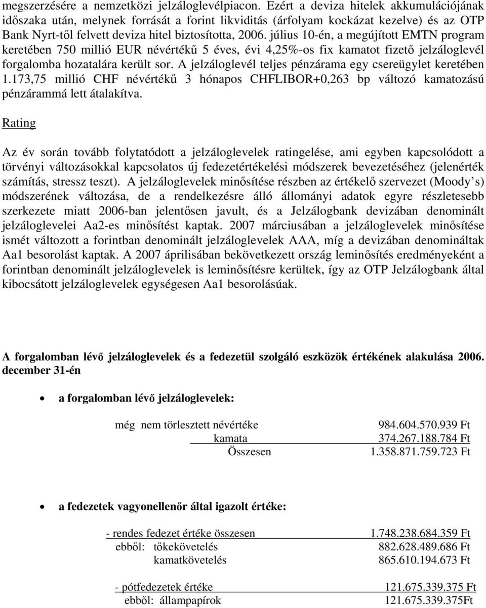 július 10-én, a megújított EMTN program keretében 750 millió EUR névértékű 5 éves, évi 4,25%-os fix kamatot fizető jelzáloglevél forgalomba hozatalára került sor.