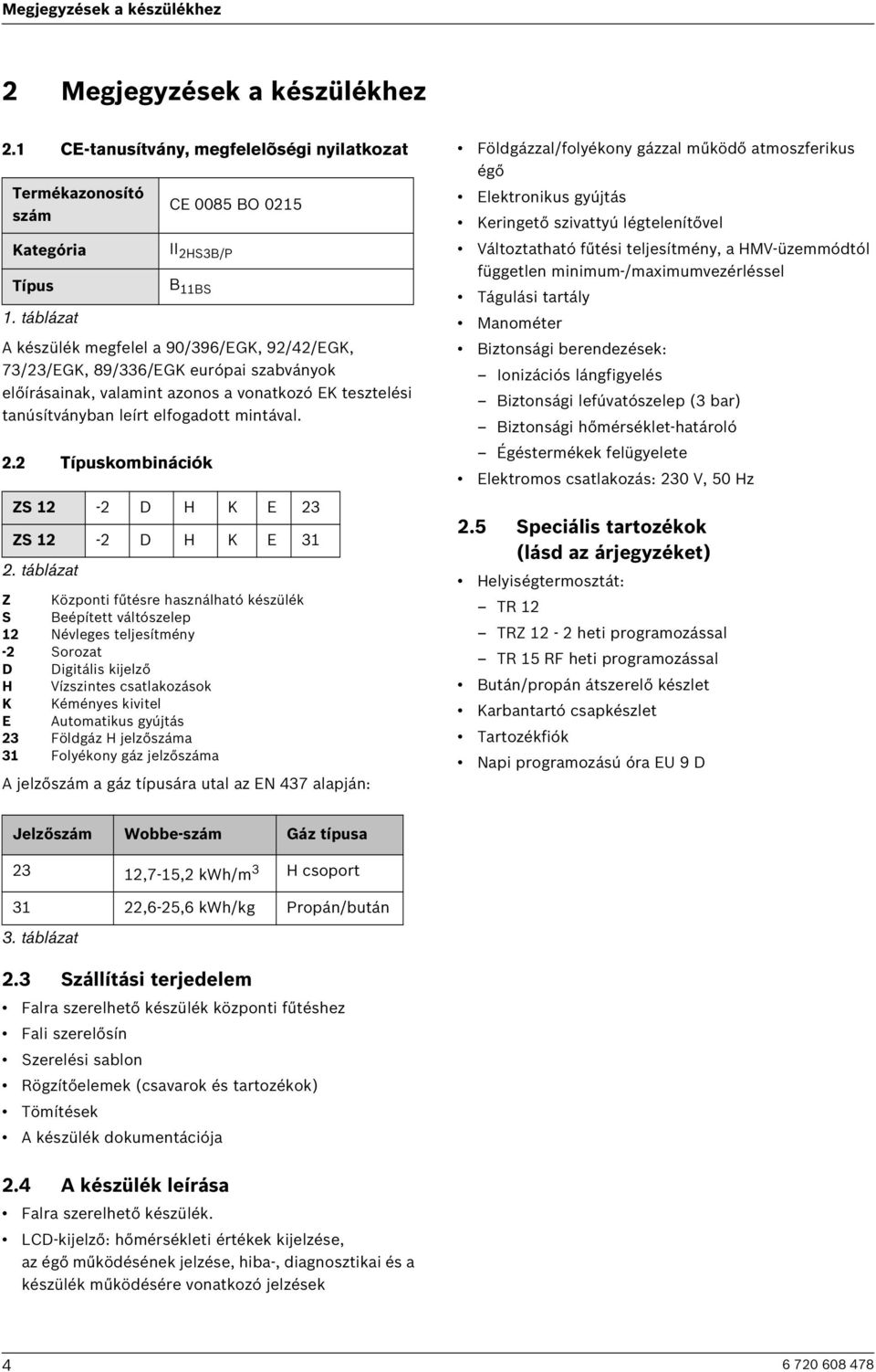 2 Típuskombinációk CE 0085 BO 0215 II 2HS3B/P B 11BS ZS 12-2 D H K E 23 ZS 12-2 D H K E 31 2.