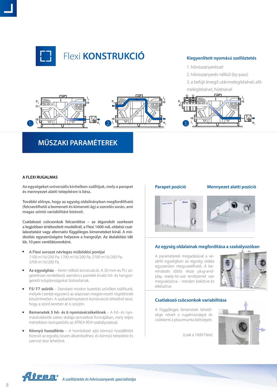 i 1 e 1 i 1 e 1 MŰSZAKI PARAMÉTEREK A FLEXI RUGALMAS Az egységeket univerzális kivitelben szállítjuk, mely a parapet és mennyezet alatti telepítésre is kész.