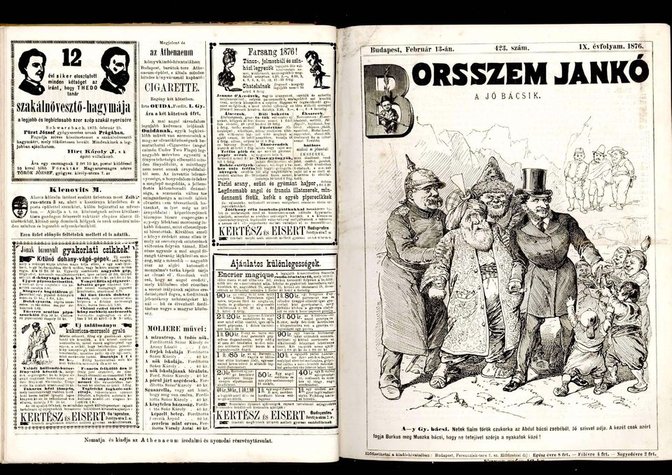 Ára egy csomagnak 2 frt 10 kr, postai küldéssel 10 krral több Főraktár Magyarországra nézve TÖRÖK JÓZSEF, gyógysz. király-utcza 7. sz Klenovits M.