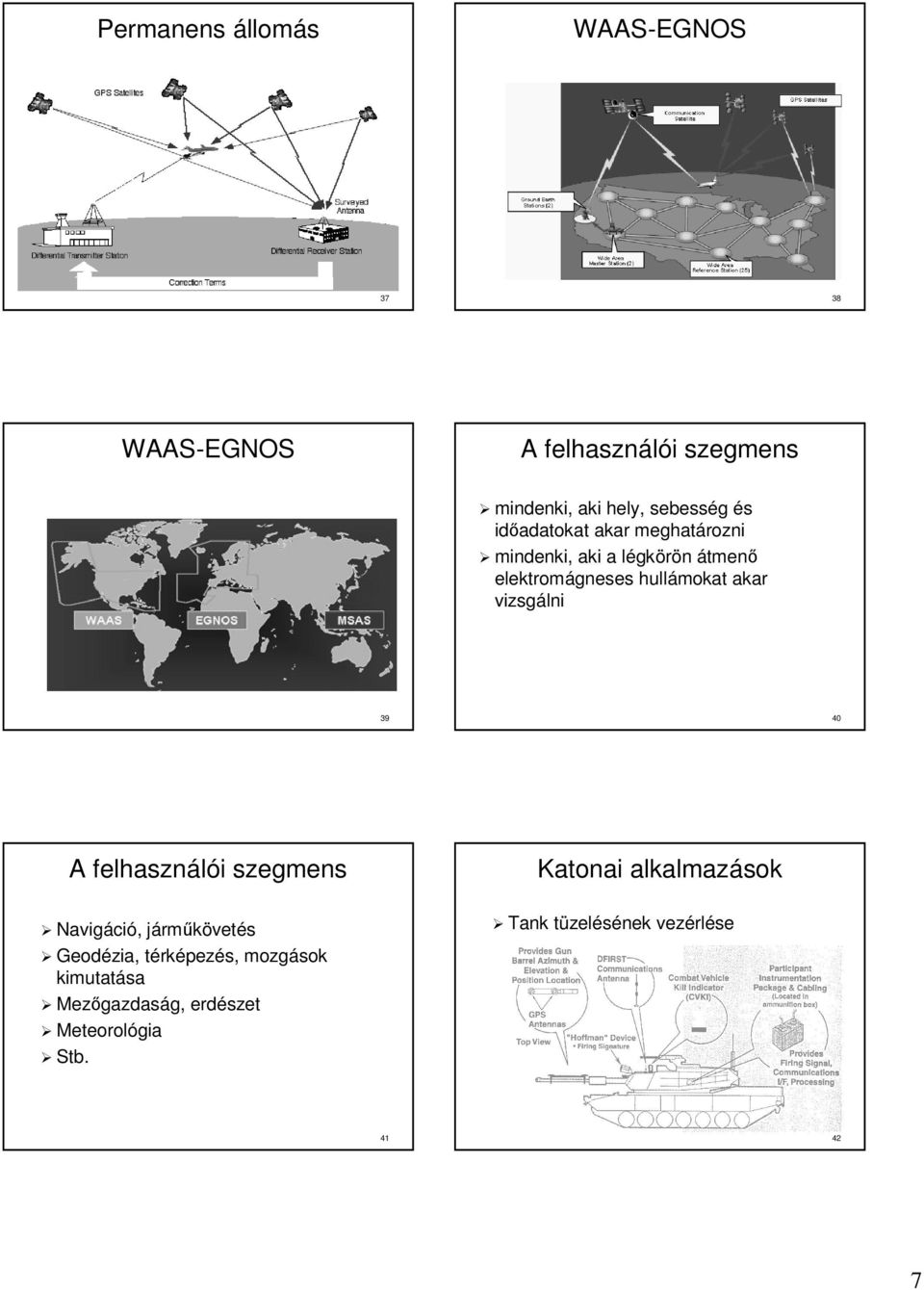 40 A felhasználói i szegmens Navigáci ció,, jármj rműköveés Geodézia, érk rképezés, mozgások kimuaása