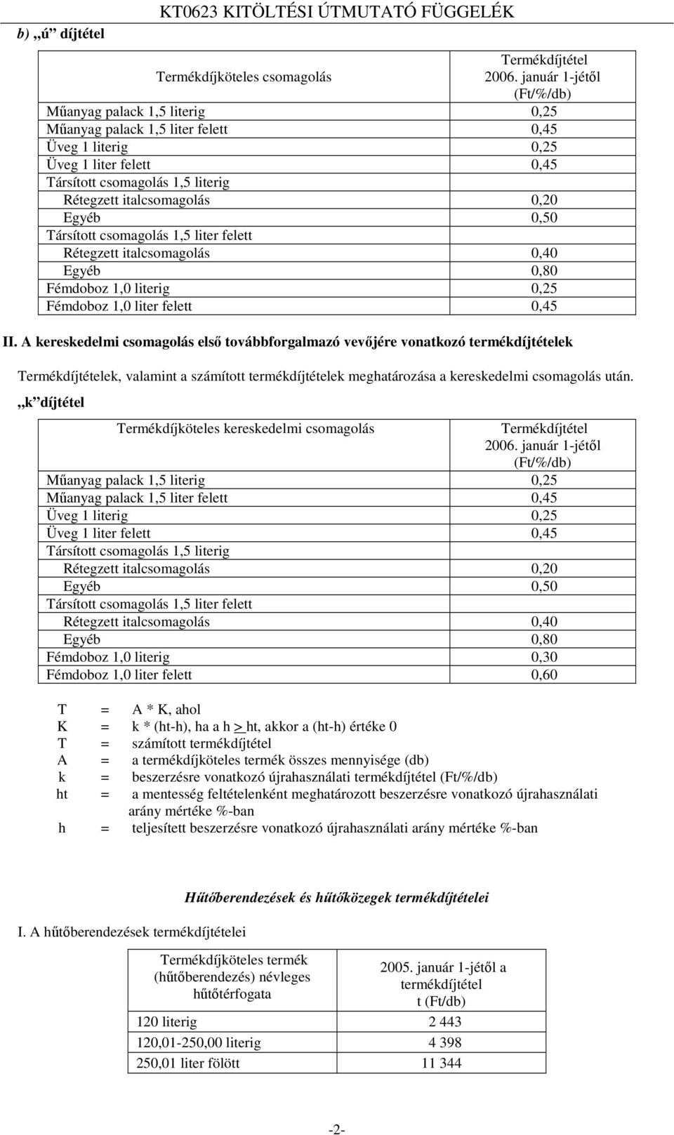 0,20 Egyéb 0,50 Társított csomagolás 1,5 liter felett Rétegzett italcsomagolás 0,40 Egyéb 0,80 Fémdoboz 1,0 literig 0,25 Fémdoboz 1,0 liter felett 0,45 II.