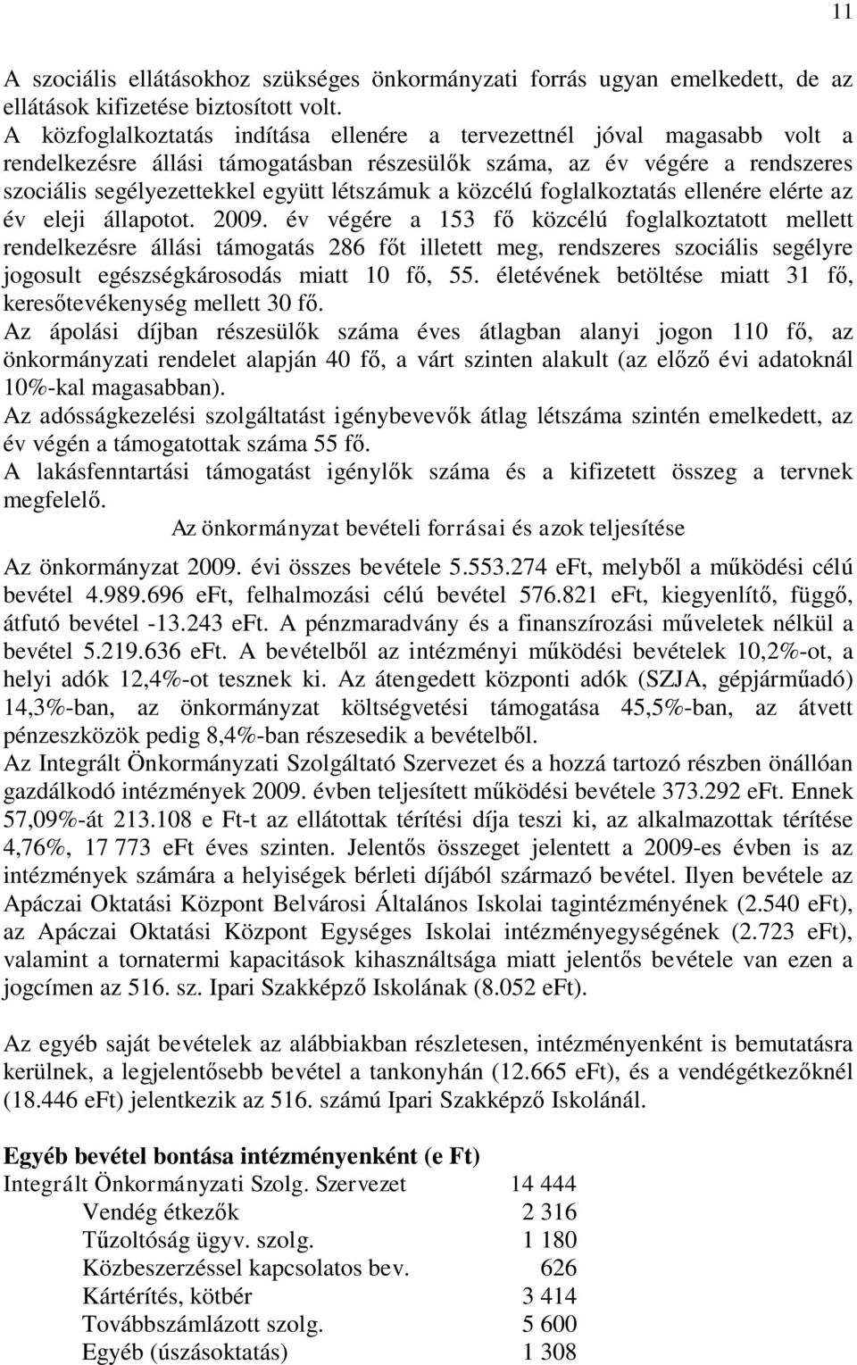 közcélú foglalkoztatás ellenére elérte az év eleji állapotot. 2009.