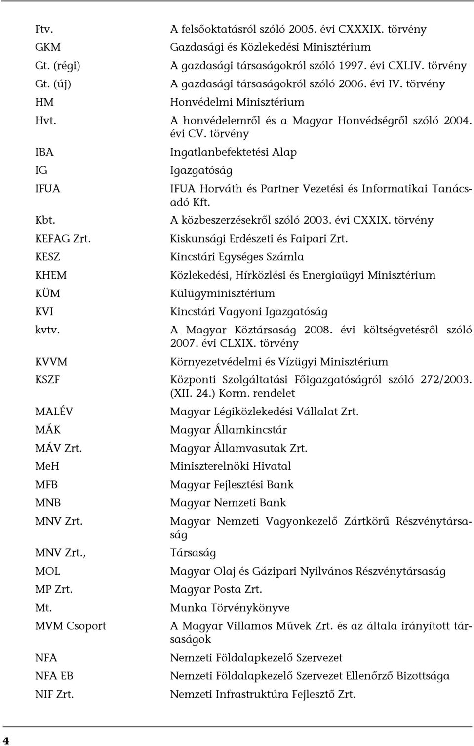 KESZ KHEM KÜM KVI kvtv. KVVM Ingatlanbefektetési Alap Igazgatóság IFUA Horváth és Partner Vezetési és Informatikai Tanácsadó Kft. A közbeszerzésekről szóló 2003. évi CXXIX.