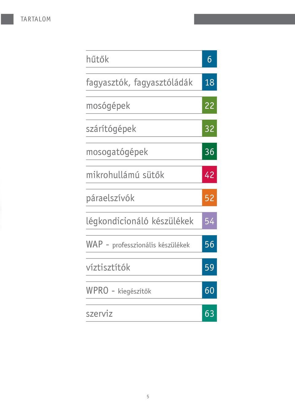 páraelszívók 52 légkondicionáló készülékek 54 WAP -