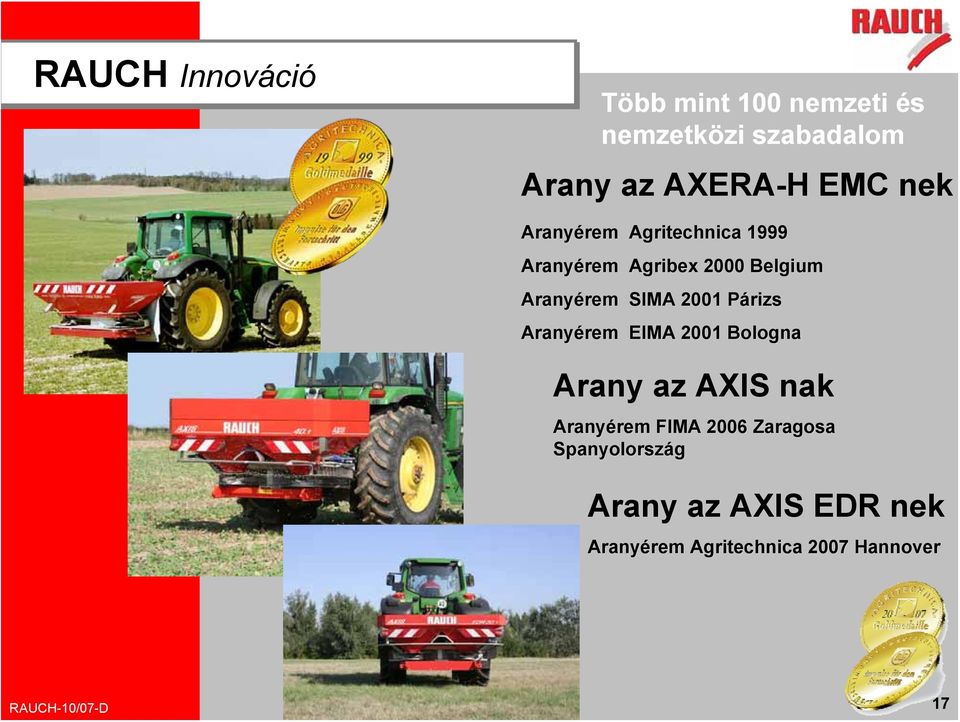 SIMA 2001 Párizs Aranyérem rem EIMA 2001 Bologna Arany az AXIS nak Aranyérem rem FIMA