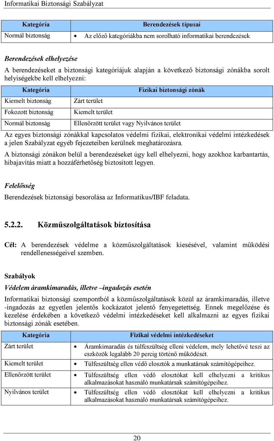 Nyilvános terület Az egyes biztonsági zónákkal kapcsolatos védelmi fizikai, elektronikai védelmi intézkedések a jelen Szabályzat egyéb fejezeteiben kerülnek meghatározásra.