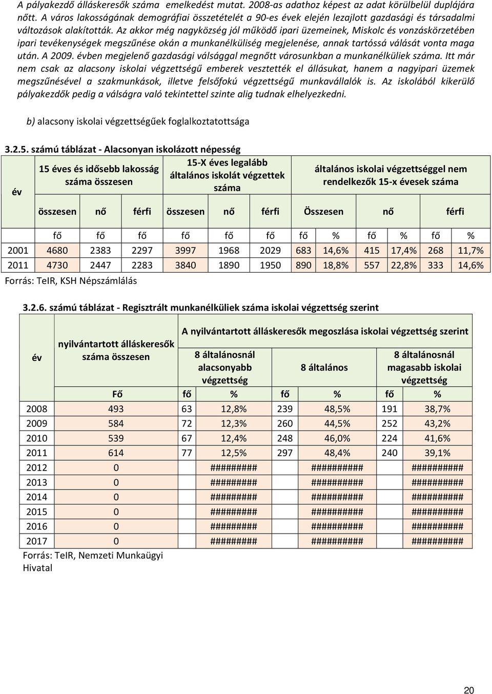 Az akkor még nagyközség jól működő ipari üzemeinek, Miskolc és vonzáskörzetében ipari tevékenységek megszűnése okán a munkanélküliség megjelenése, annak tartóssá válását vonta maga után. A 2009.