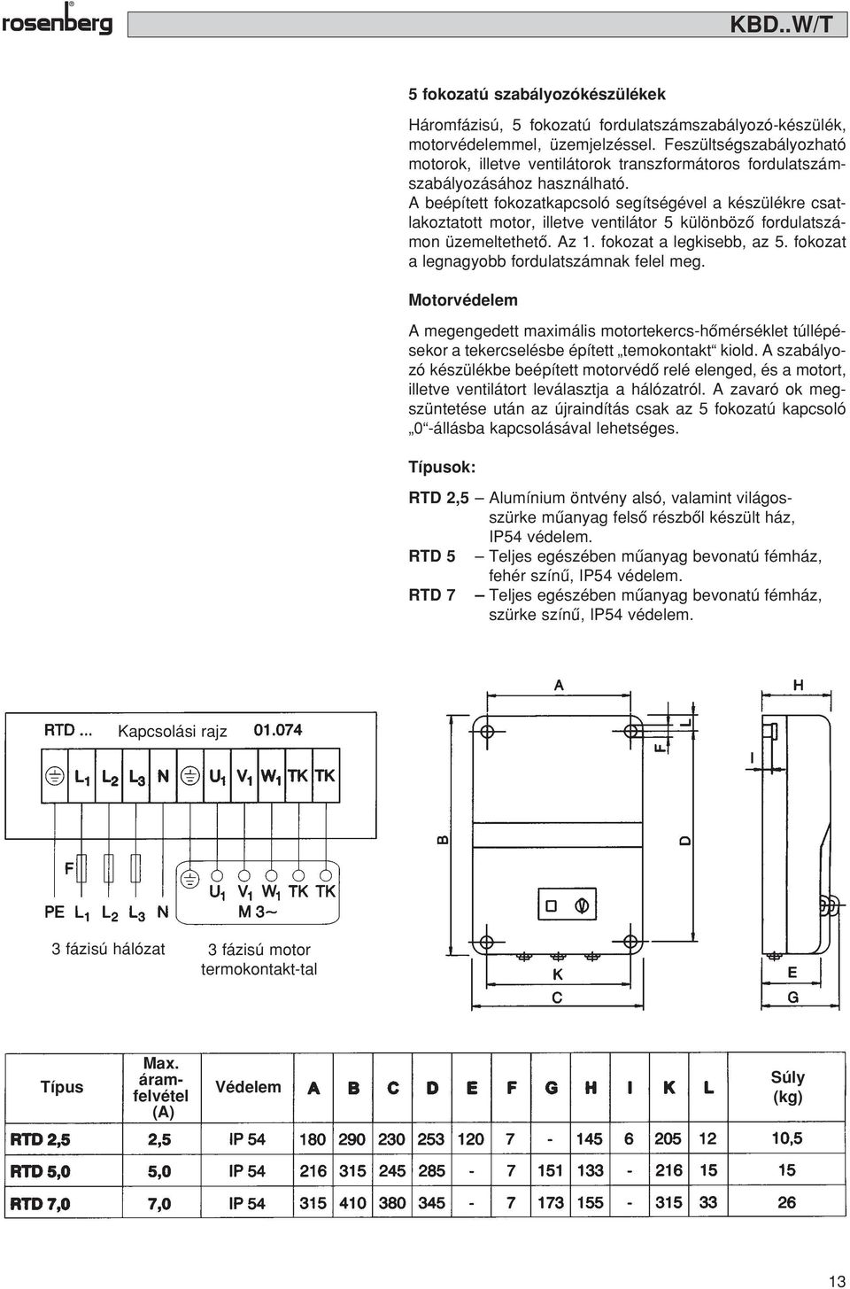 A beépített fokozatkapcsoló segítségével a készülékre csatlakoztatott motor, illetve ventilátor 5 különbözô fordulatszámon üzemeltethetô. Az 1. fokozat a legkisebb, az 5.