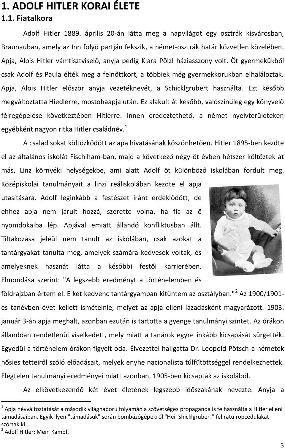 Apja, Alois Hitler vámtisztviselő, anyja pedig Klara Pölzl háziasszony volt. Öt gyermekükből csak Adolf és Paula élték meg a felnőttkort, a többiek még gyermekkorukban elhaláloztak.