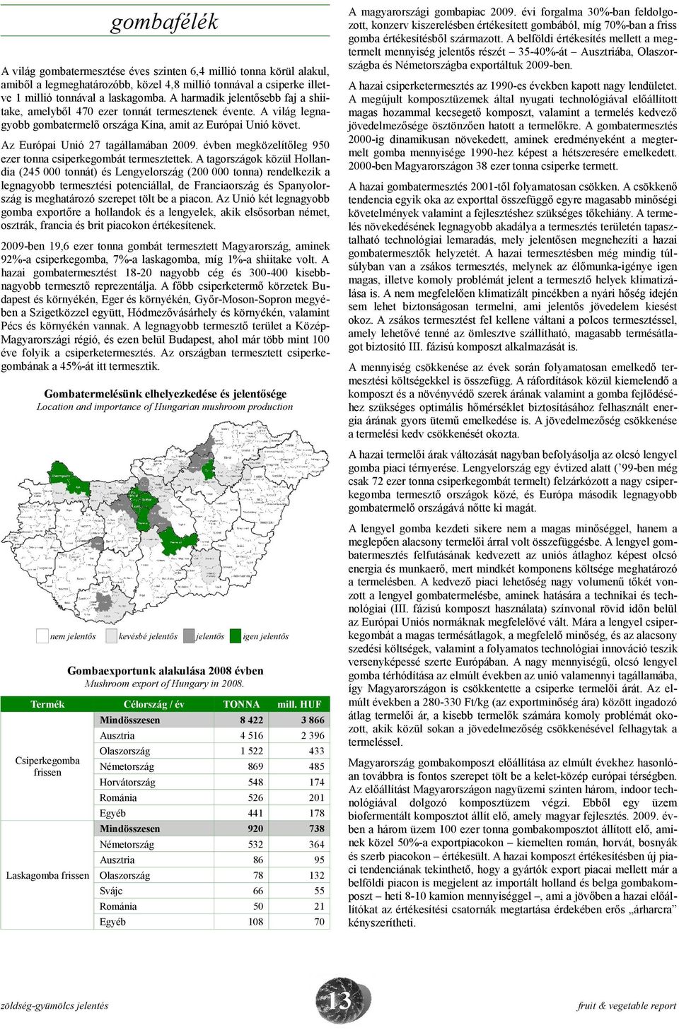évben megközelítőleg 95 ezer tonna csiperkegombát termesztettek.
