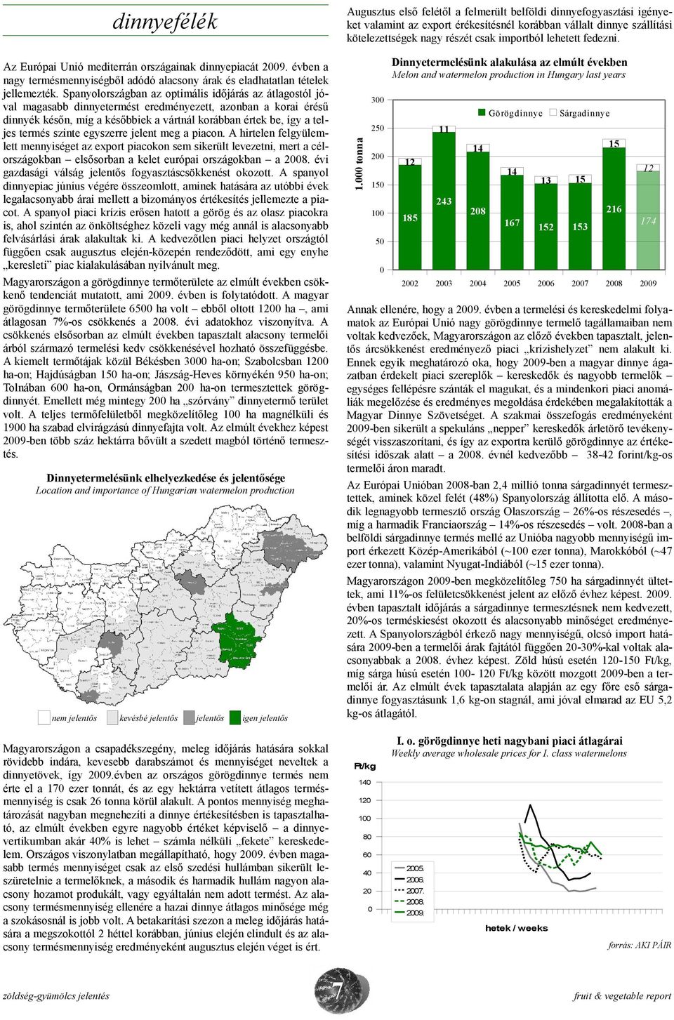 Spanyolországban az optimális időjárás az átlagostól jóval magasabb dinnyetermést eredményezett, azonban a korai érésű dinnyék későn, míg a későbbiek a vártnál korábban értek be, így a teljes termés