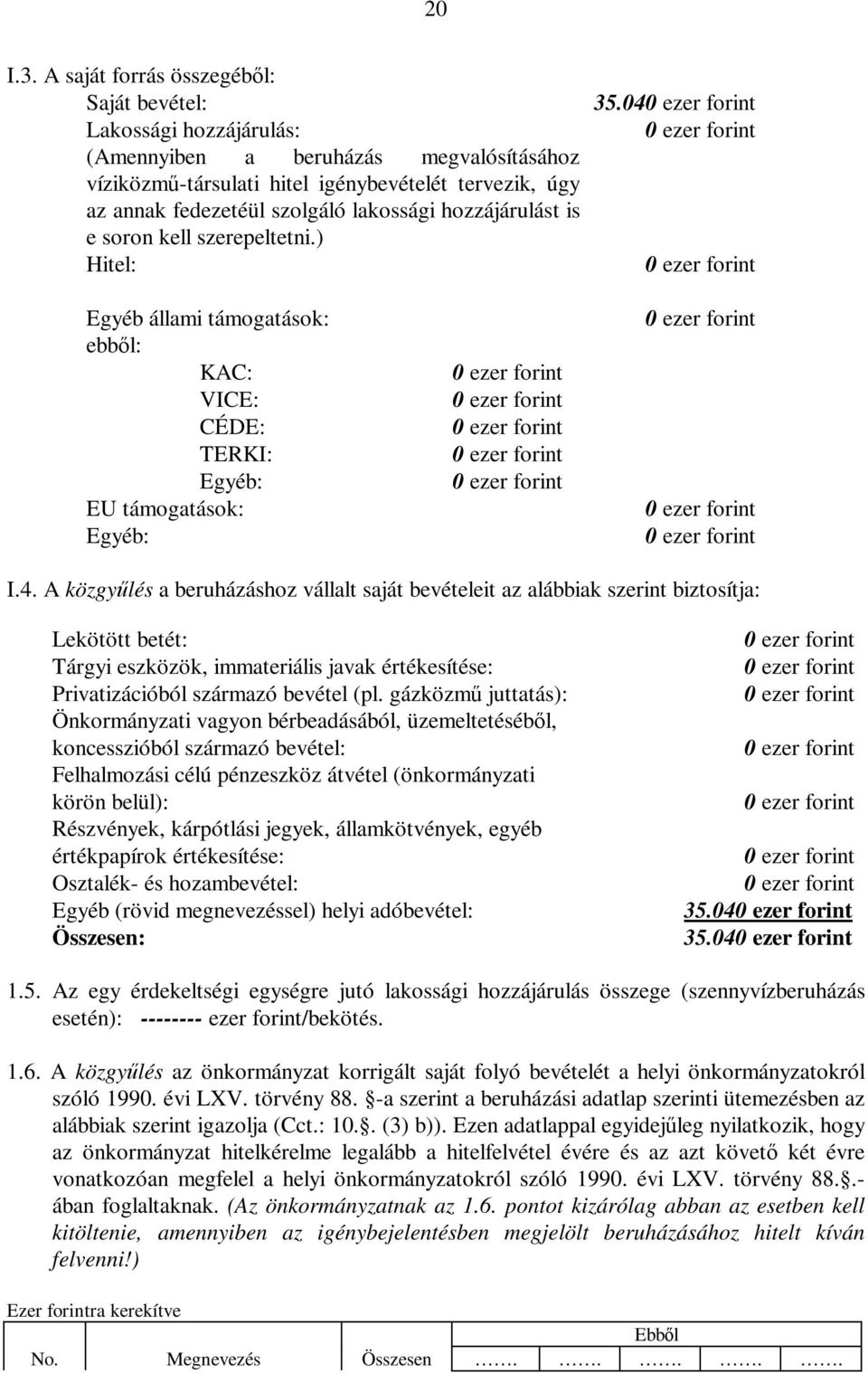 lakossági hozzájárulást is e soron kell szerepeltetni.) Hitel: 35.