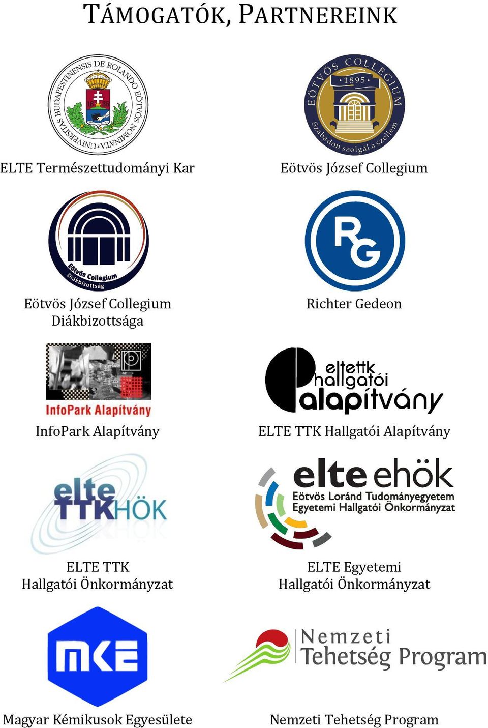 ELTE TTK Hallgatói Alapítvány ELTE TTK Hallgatói Önkormányzat ELTE Egyetemi
