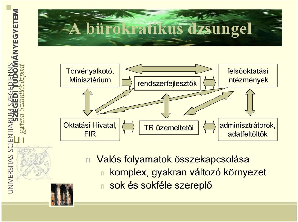 intézmények adminisztrátorok, adatfeltöltők Valós folyamatok