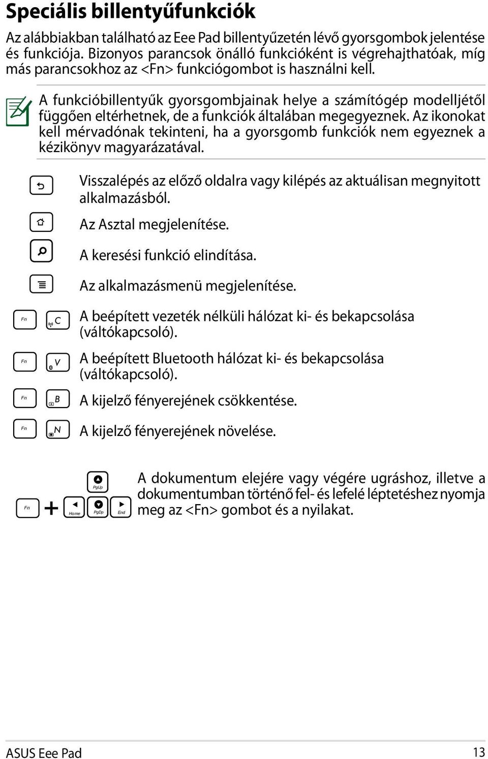 A funkcióbillentyűk gyorsgombjainak helye a számítógép modelljétől függően eltérhetnek, de a funkciók általában megegyeznek.