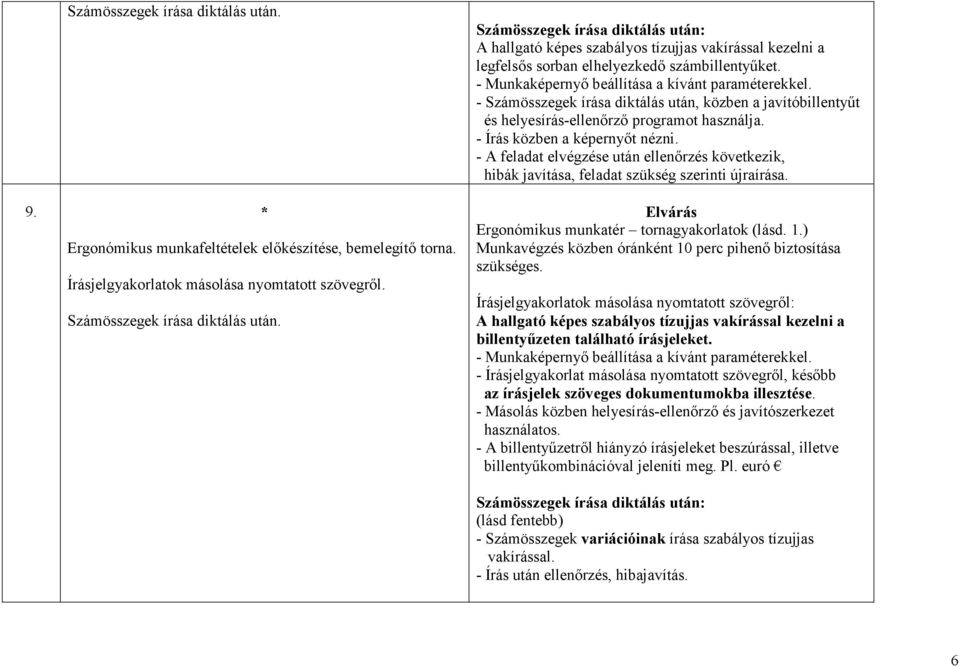 - Számösszegek írása diktálás után, közben a javítóbillentyőt és helyesírás-ellenırzı programot használja. - Írás közben a képernyıt nézni.