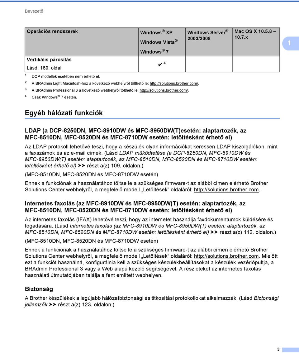 Egyéb hálózati funkciók 1 LDAP (a DCP-8250DN, MFC-8910DW és MFC-8950DW(T)esetén: alaptartozék, az MFC-8510DN, MFC-8520DN és MFC-8710DW esetén: letöltésként érhető el) 1 Az LDAP protokoll lehetővé