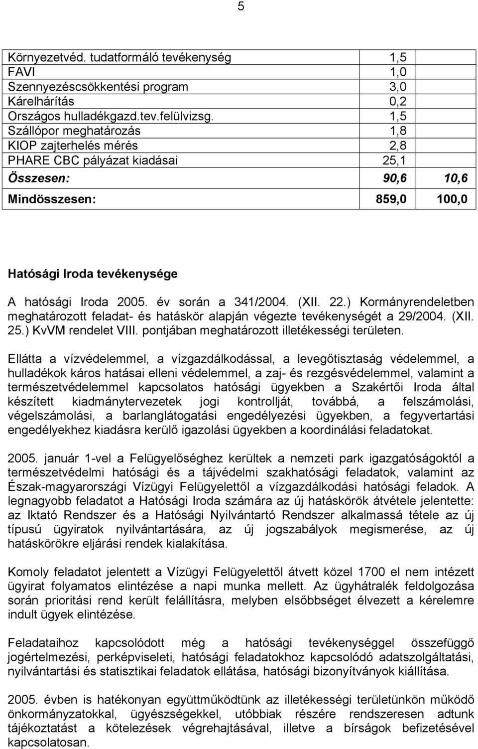 év során a 341/2004. (XII. 22.) Kormányrendeletben meghatározott feladat- és hatáskör alapján végezte tevékenységét a 29/2004. (XII. 25.) KvVM rendelet VIII.