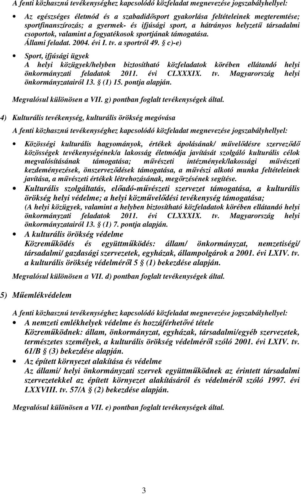 c)-e) Sport, ifjúsági ügyek A helyi közügyek/helyben biztosítható közfeladatok körében ellátandó helyi önkormányzati feladatok 2011. évi CLXXXIX. tv. Magyarország helyi önkormányzatairól 13. (1) 15.