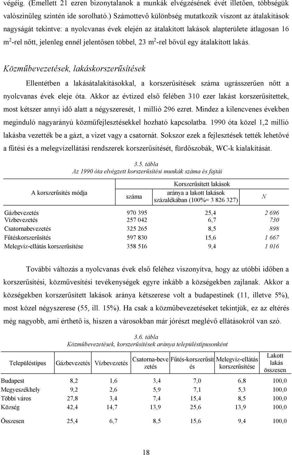 többel, 23 m 2 -rel bővül egy átalakított lakás. Közműbevezetések, lakáskorszerűsítések Ellentétben a lakásátalakításokkal, a korszerűsítések száma ugrásszerűen nőtt a nyolcvanas évek eleje óta.