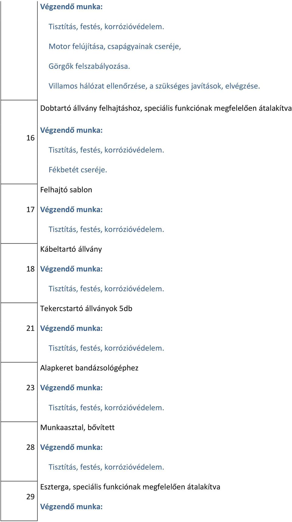 Dobtartó állvány felhajtáshoz, speciális funkciónak megfelelően átalakítva 16 Fékbetét cseréje.