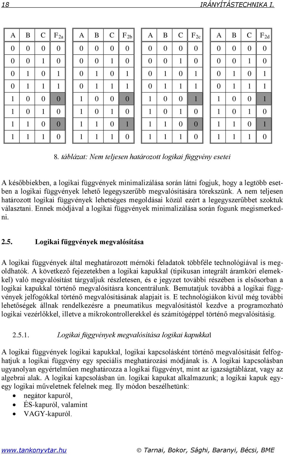 megvalósítására törekszünk. nem teljesen határozott logikai függvének lehetséges megoldásai közül ezért a legegszerűbbet szoktuk választani.