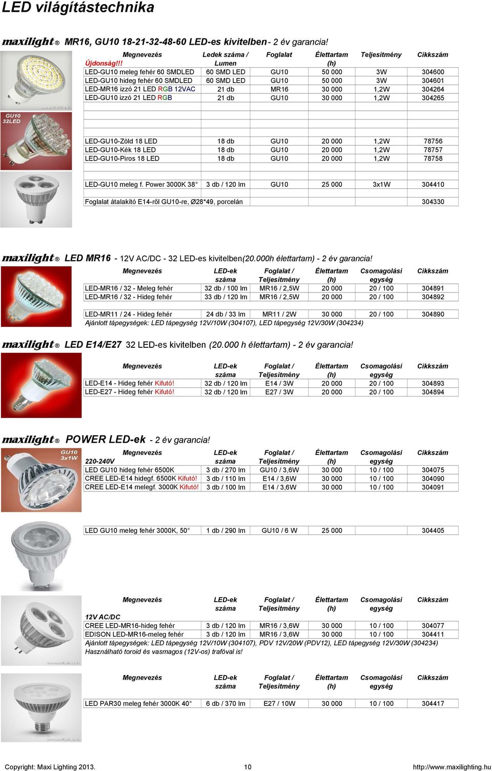 304264 LED-GU10 izzó 21 LED RGB 21 db GU10 30 000 1,2W 304265 LED-GU10-Zöld 18 LED 18 db GU10 20 000 1,2W 78756 LED-GU10-Kék 18 LED 18 db GU10 20 000 1,2W 78757 LED-GU10-Piros 18 LED 18 db GU10 20