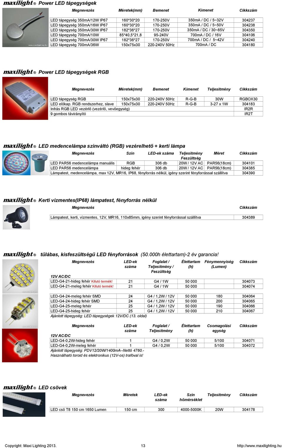 5~42V 304240 LED táp 700mA/36W 150x75x30 220-240V 50Hz 700mA / DC 304180 maxilight Power LED tápek RGB Megnevezés Méretek(mm) Bemenet Kimenet Teljesítmény Cikkszám LED táp RGB 150x75x30 220-240V 50Hz