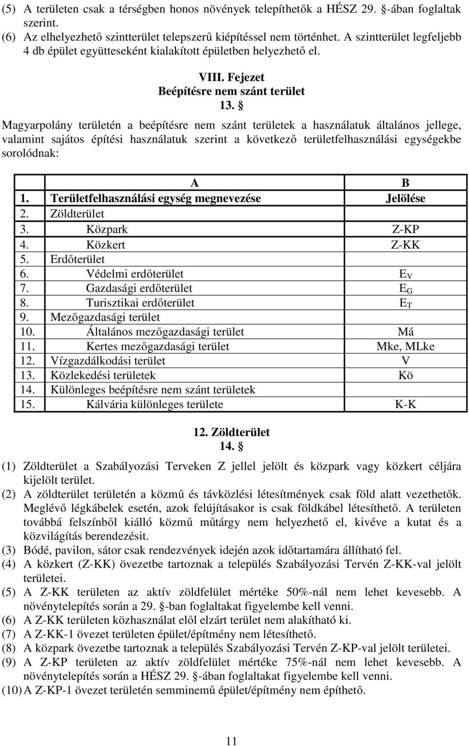 Magyarpolány területén a beépítésre nem szánt területek a használatuk általános jellege, valamint sajátos építési használatuk szerint a következő területfelhasználási egységekbe sorolódnak: A B 1.