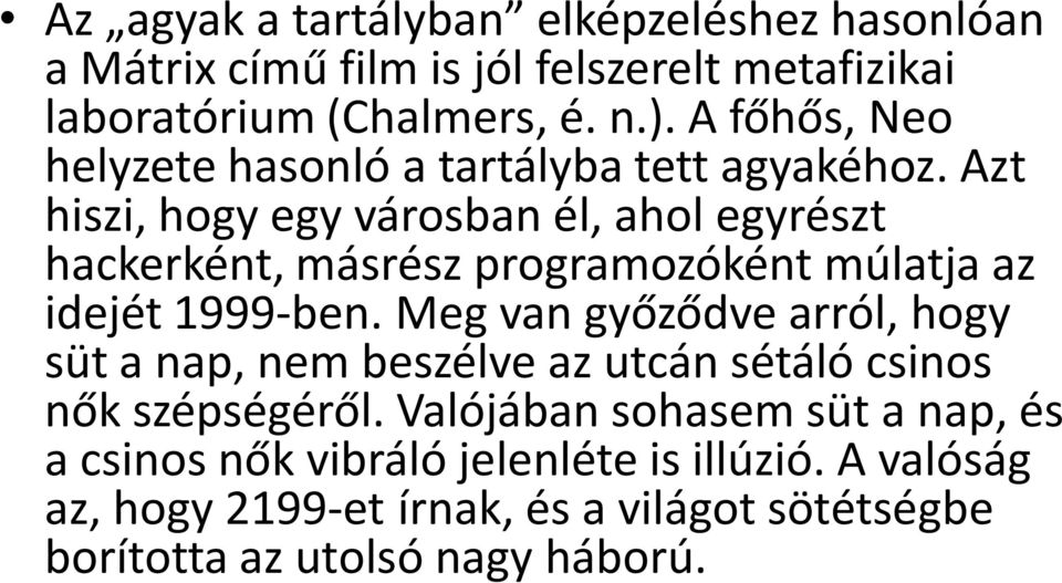 Azt hiszi, hogy egy városban él, ahol egyrészt hackerként, másrész programozóként múlatja az idejét 1999-ben.