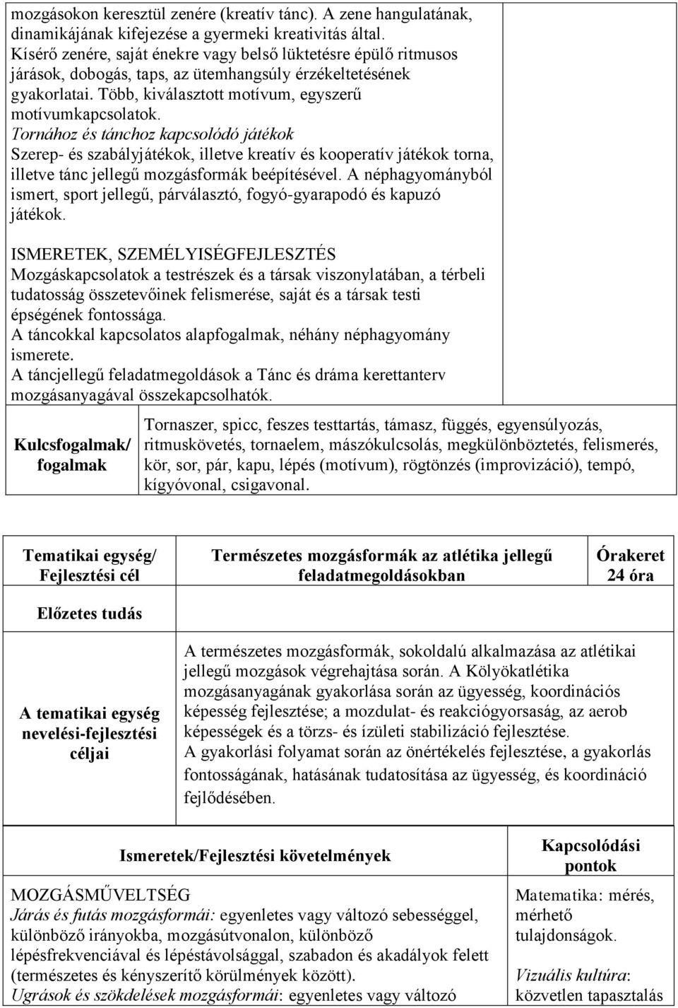 Tornához és tánchoz kapcsolódó játékok Szerep- és szabályjátékok, illetve kreatív és kooperatív játékok torna, illetve tánc jellegű mozgásformák beépítésével.