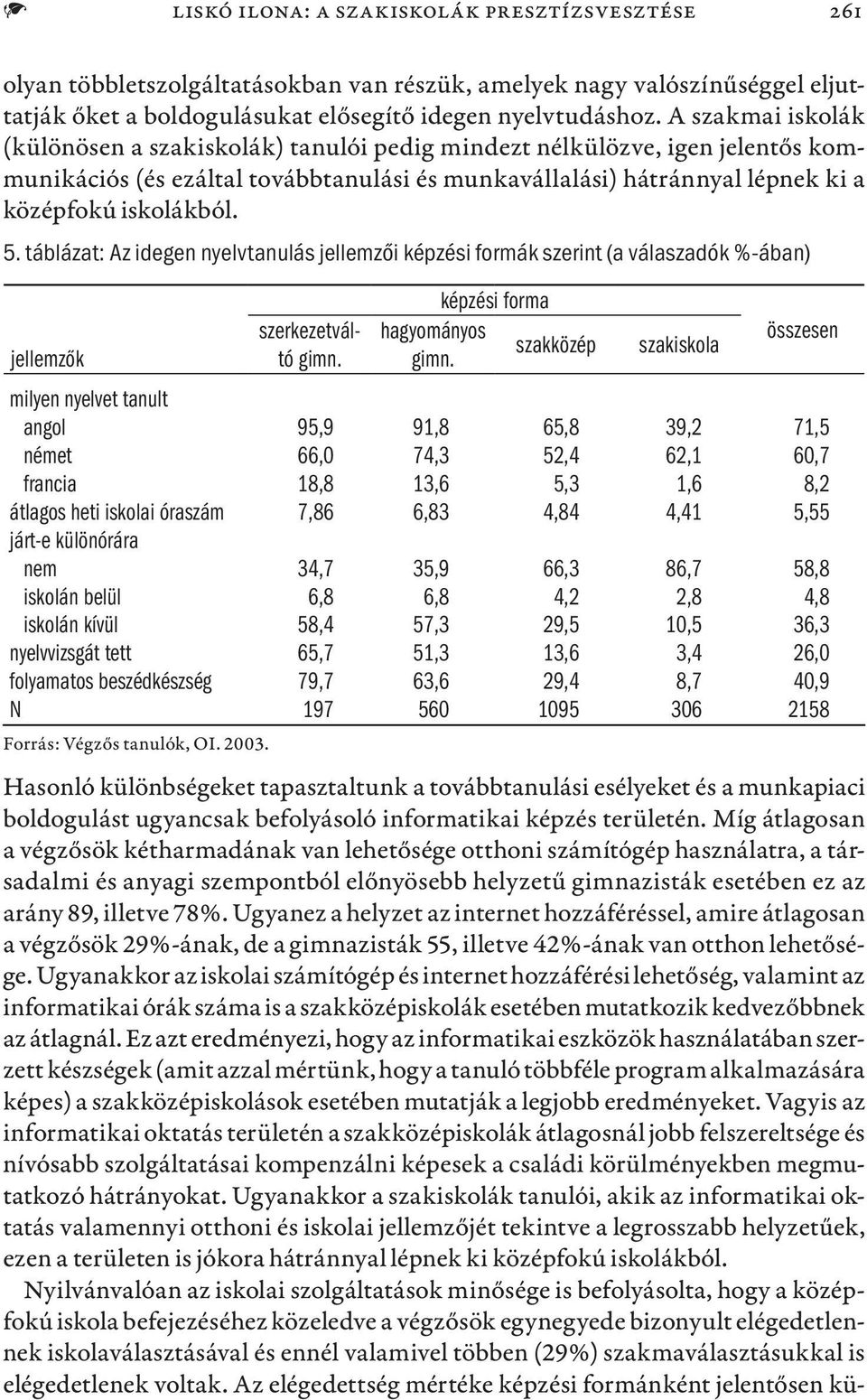 táblázat: Az idegen nyelvtanulás jellemzői képzési formák szerint (a válaszadók %-ában) jellemzők szerkezetváltó gimn. képzési forma hagyományos szakközép gimn.