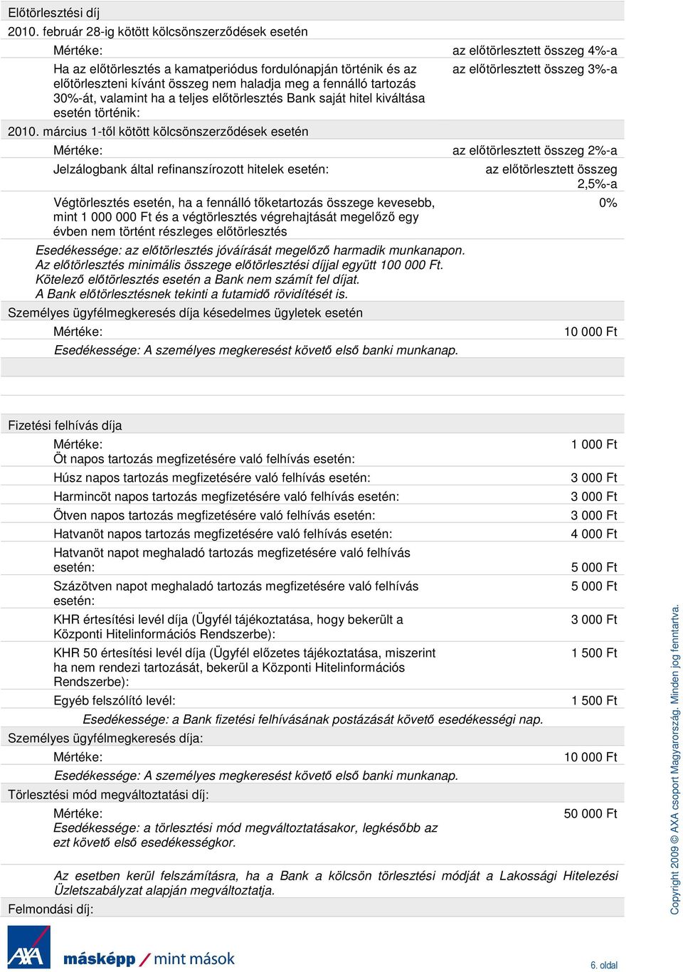 teljes elıtörlesztés Bank saját hitel kiváltása esetén történik: 2010.