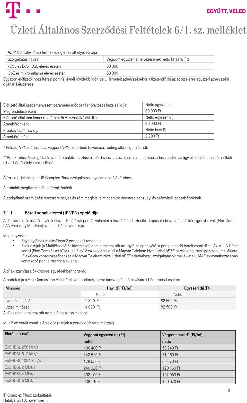 Előfizető által kezdeményezett paraméter módosítás* (változás kezelés) díja: Megrendelésenként Előfizető által már lemondott áramkör visszaaktiválási díja: Áramkörönként Proaktivitás** havidíj: