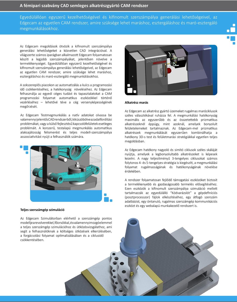 A világszerte számos iparágban alkalmazo Edgecam folyamatosan készí a legjobb szerszámpályákat, jelentősen növelve a termelékenységet.