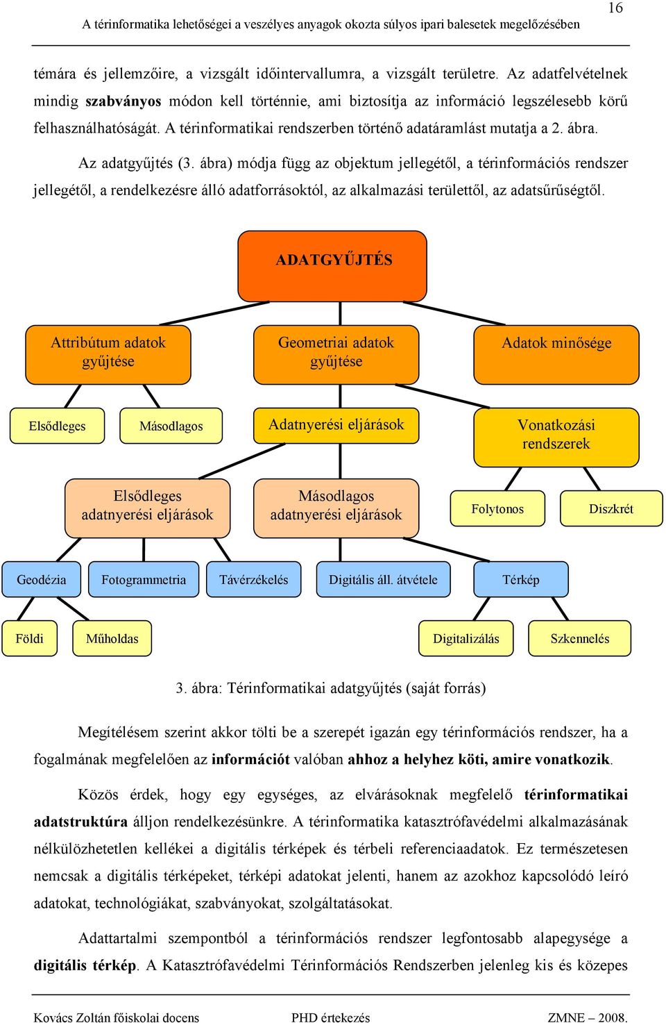 Az adatgyőjtés (3. ábra) módja függ az objektum jellegétıl, a térinformációs rendszer jellegétıl, a rendelkezésre álló adatforrásoktól, az alkalmazási területtıl, az adatsőrőségtıl.