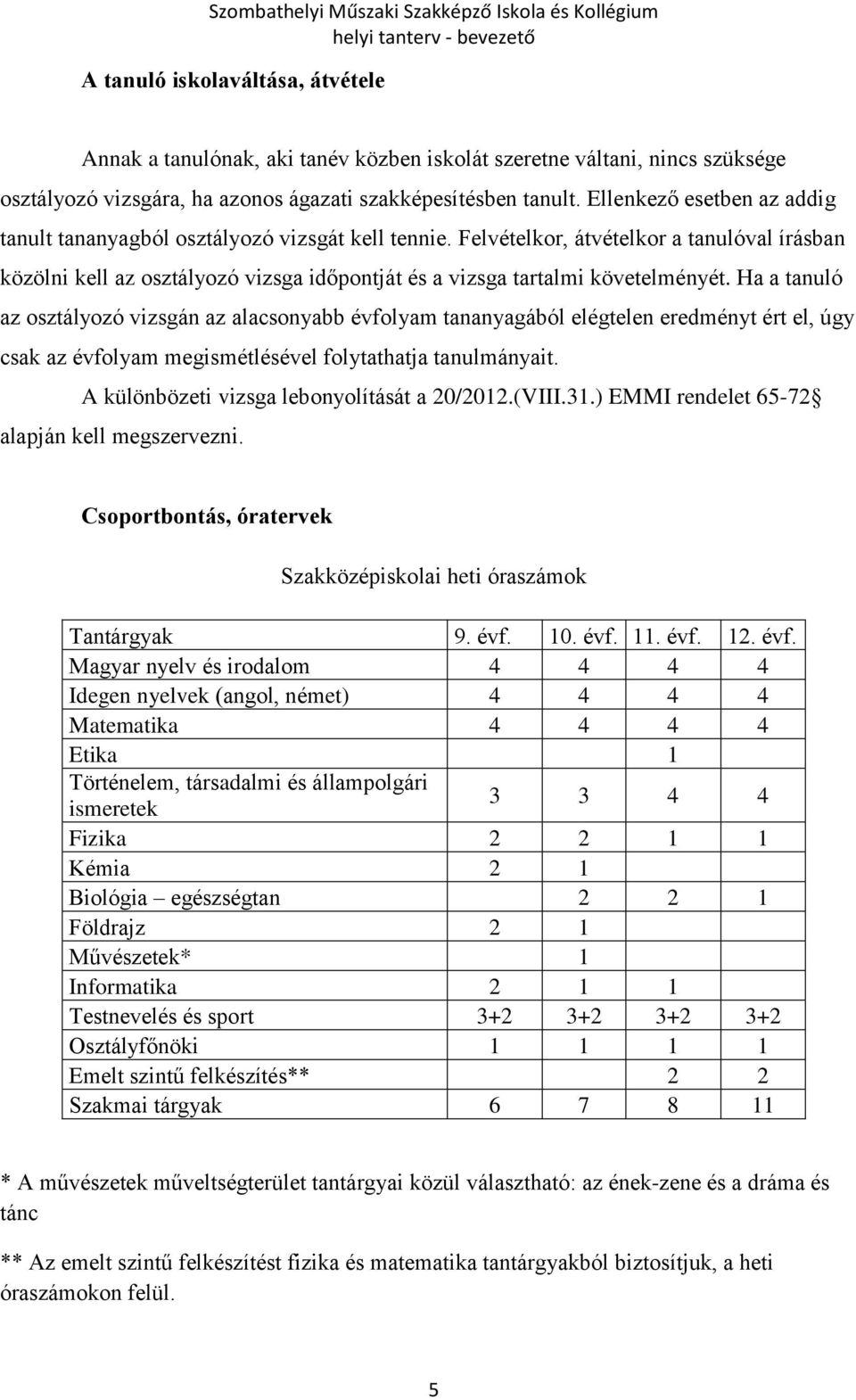 Felvételkor, átvételkor a tanulóval írásban közölni kell az osztályozó vizsga időpontját és a vizsga tartalmi követelményét.