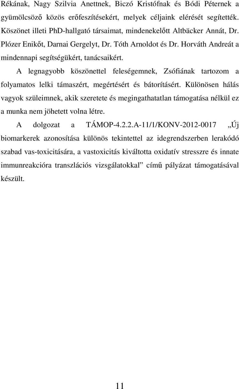 A legnagyobb köszönettel feleségemnek, Zsófiának tartozom a folyamatos lelki támaszért, megértésért és bátorításért.