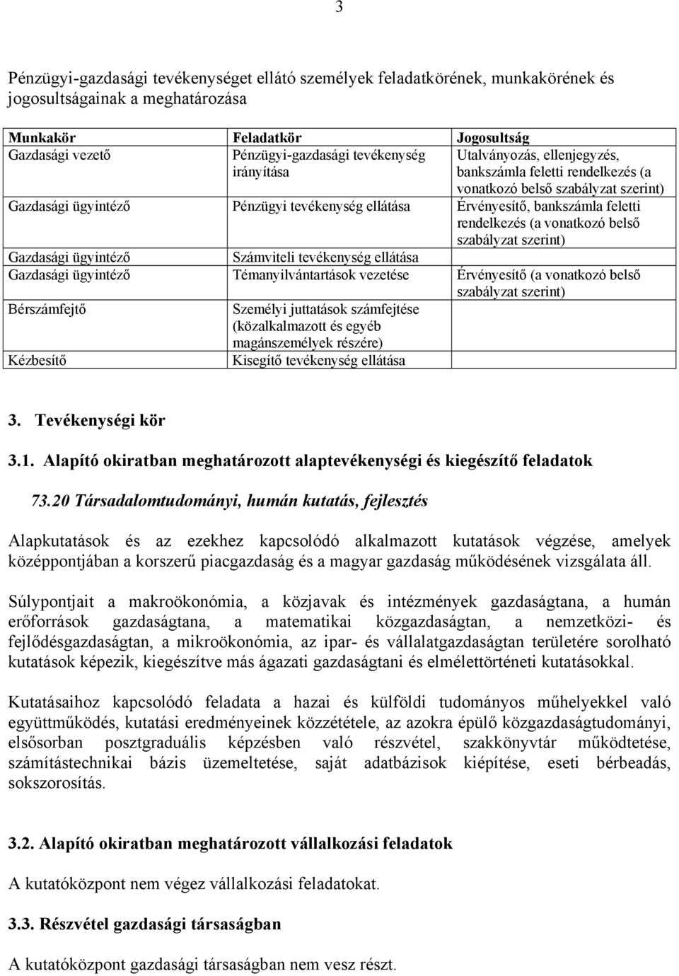 rendelkezés (a vonatkozó belső szabályzat szerint) Gazdasági ügyintéző Számviteli tevékenység ellátása Gazdasági ügyintéző Témanyilvántartások vezetése Érvényesítő (a vonatkozó belső szabályzat