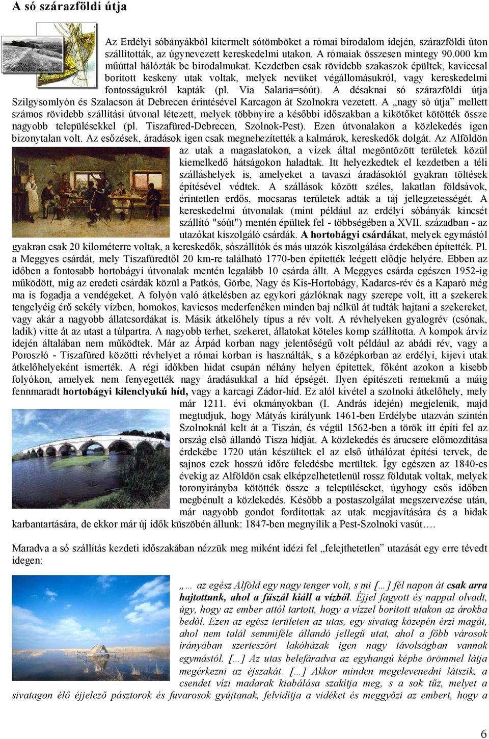 Via Salaria=sóút). A désaknai só szárazföldi útja Szilgysomlyón és Szalacson át Debrecen érintésével Karcagon át Szolnokra vezetett.