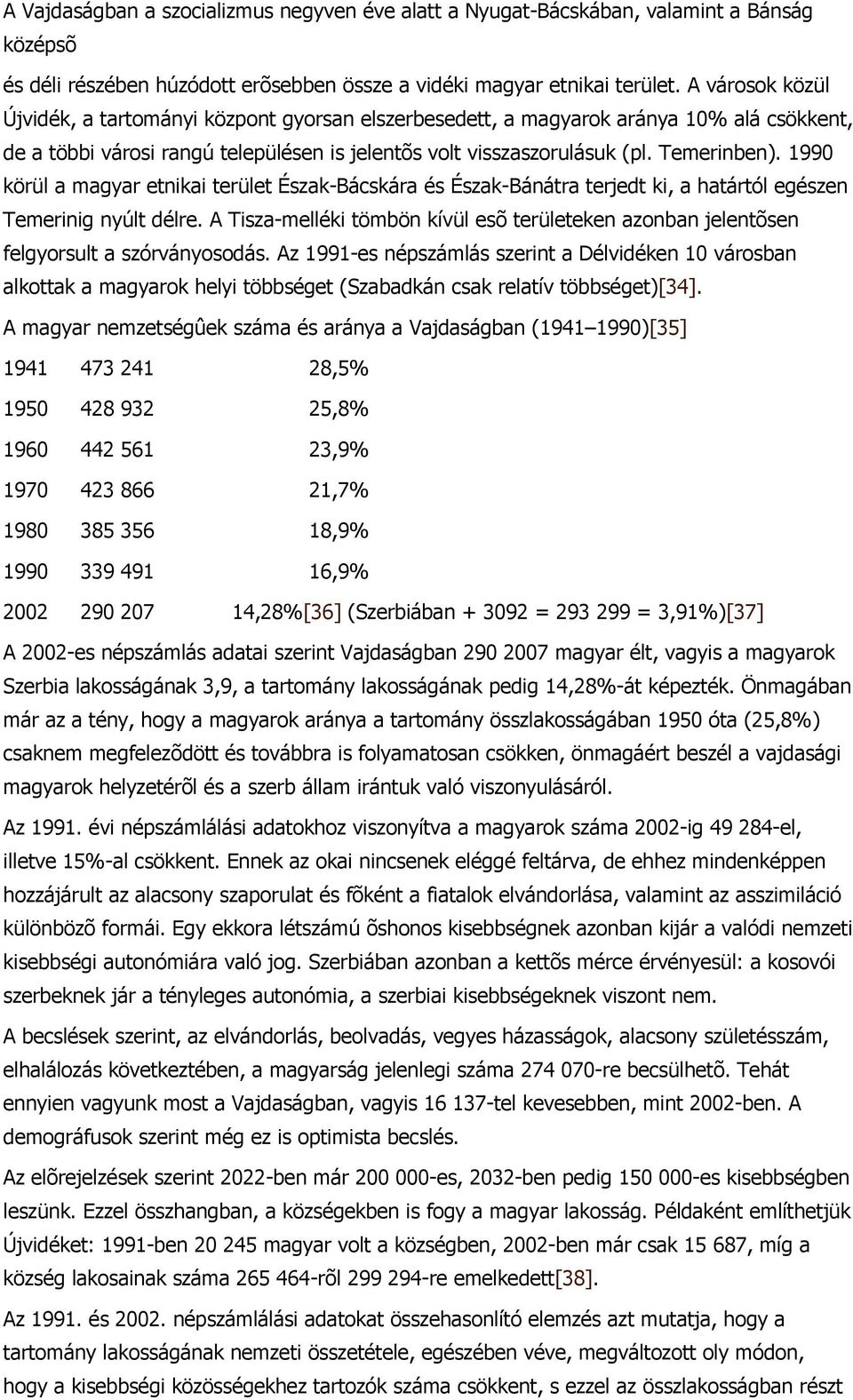 1990 körül a magyar etnikai terület Észak-Bácskára és Észak-Bánátra terjedt ki, a határtól egészen Temerinig nyúlt délre.