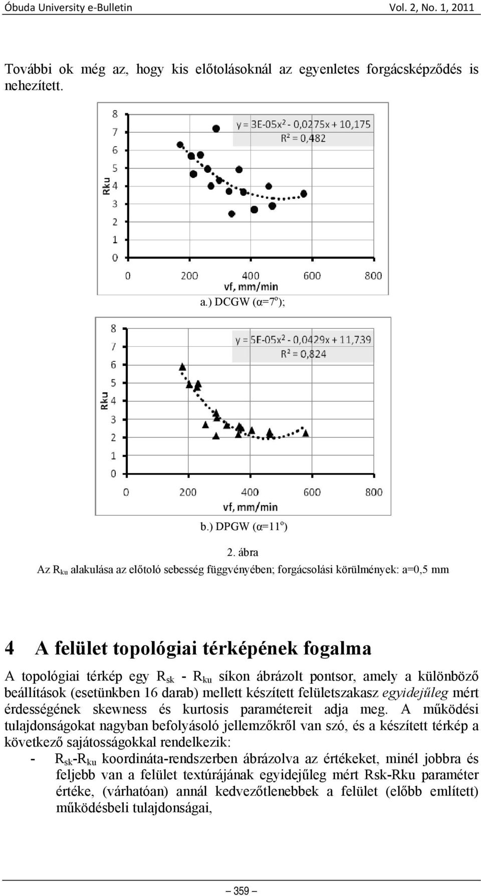 a különböző beállítások (esetünkben 16 darab) mellett készített felületszakasz egyidejűleg mért érdességének skewness és kurtosis paramétereit adja meg.