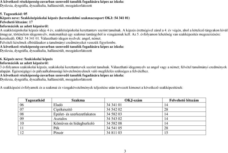 szakközépiskolai kerettanterv szerint tanulnak. A képzés érettségivel zárul a 4.